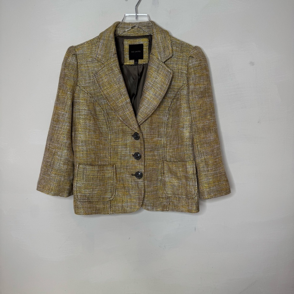 The Limited Women's Gold and Brown Tweed blazer Pockets Jacket Lined large